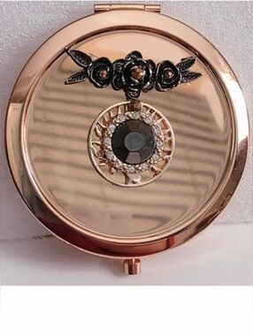 Rose Gold Compact Mirror Case w/ Black & Copper Jewels